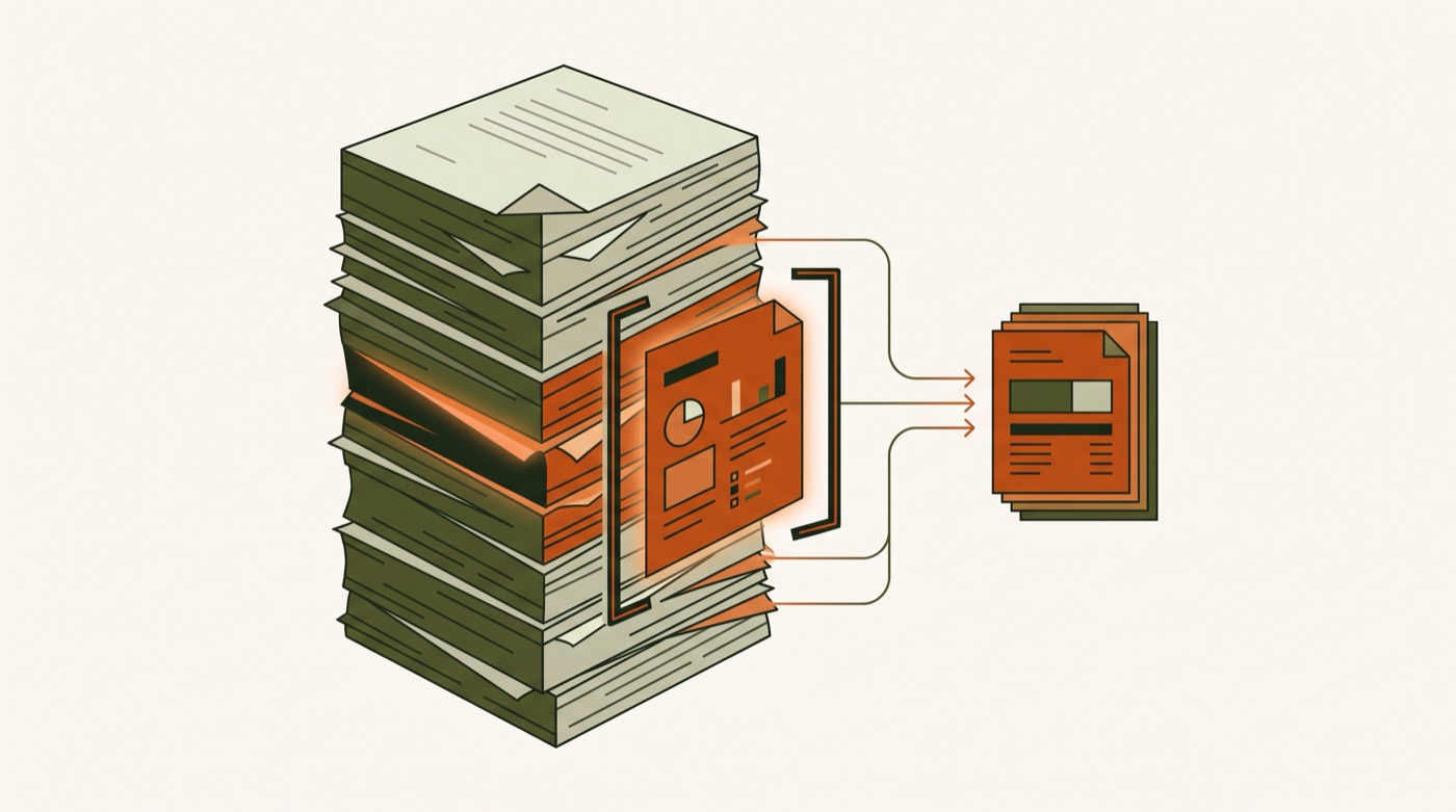 A stack of service and medical records being read and sorted by the app